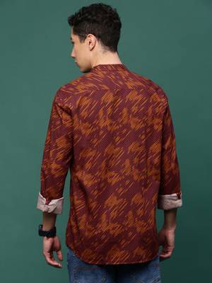 men's rust abstract slim fit shirt 4
