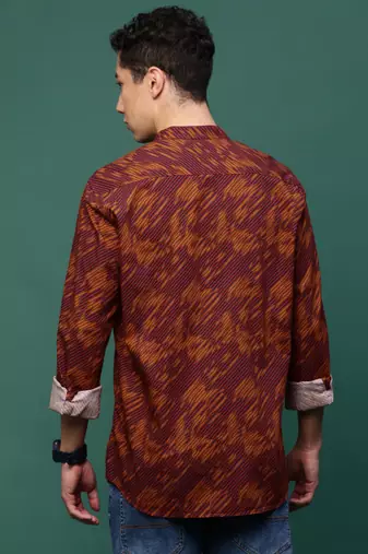 men's rust abstract slim fit shirt