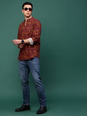 men's rust abstract slim fit shirt 5
