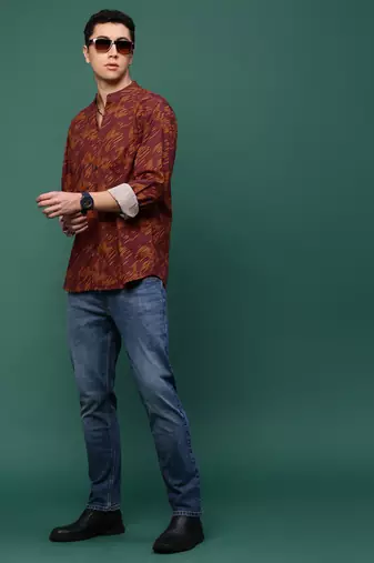 men's rust abstract slim fit shirt