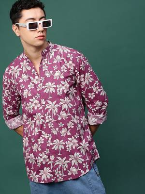 men's pink floral slim fit shirt 1