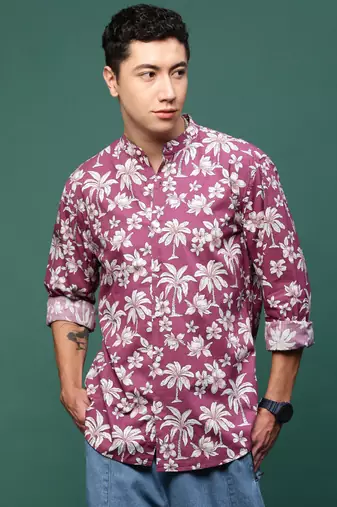 men's pink floral slim fit shirt