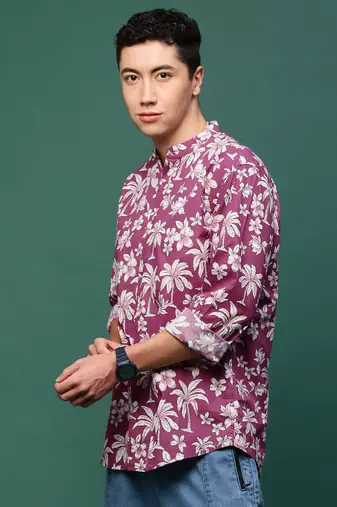 men's pink floral slim fit shirt