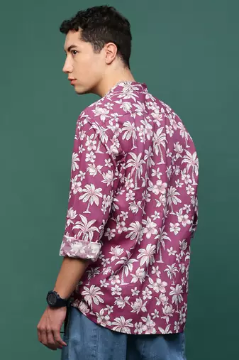 men's pink floral slim fit shirt