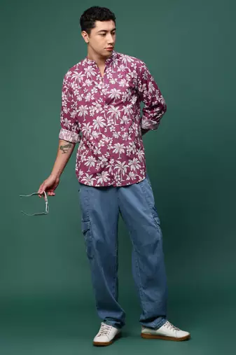 men's pink floral slim fit shirt