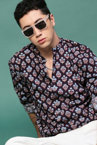 men's purple floral slim fit shirt