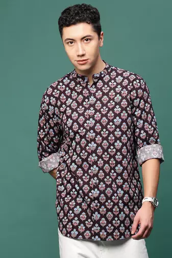 men's purple floral slim fit shirt