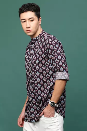 men's purple floral slim fit shirt