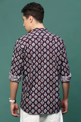 men's purple floral slim fit shirt