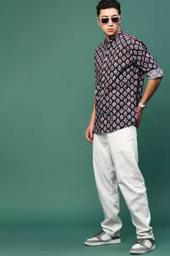 men's purple floral slim fit shirt