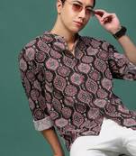 men's green ethnic motifs slim fit shirt