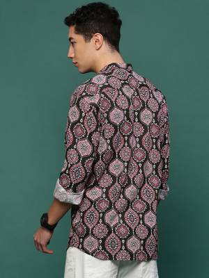 men's green ethnic motifs slim fit shirt 4