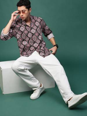 men's green ethnic motifs slim fit shirt 5