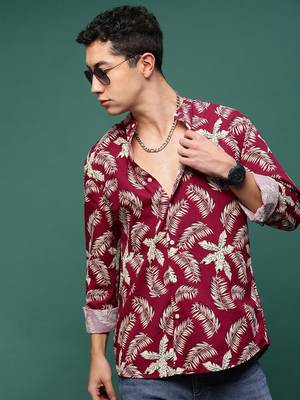 men's maroon floral slim fit shirt 1