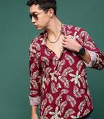 men's maroon floral slim fit shirt
