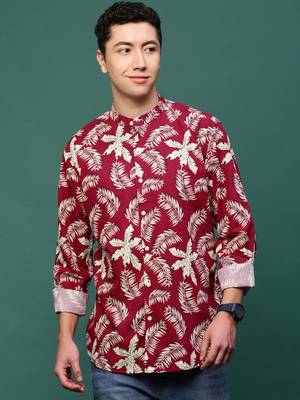 men's maroon floral slim fit shirt 2
