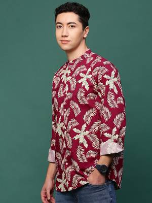 men's maroon floral slim fit shirt 3