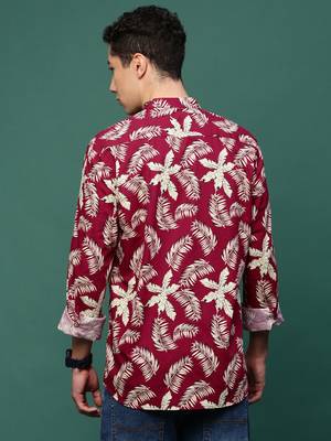 men's maroon floral slim fit shirt 4