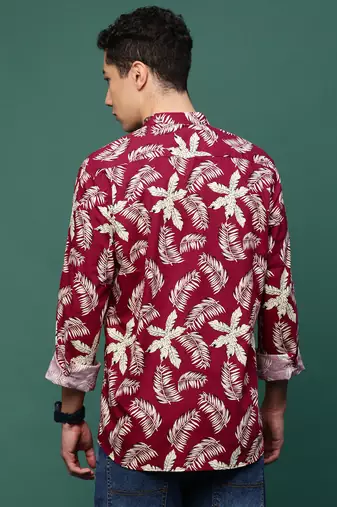 men's maroon floral slim fit shirt