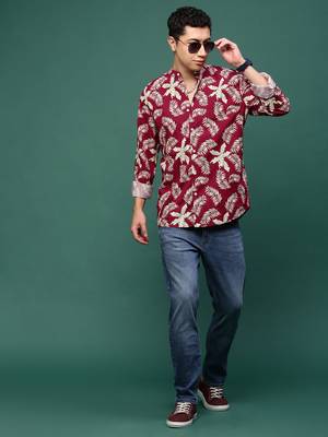 men's maroon floral slim fit shirt 5