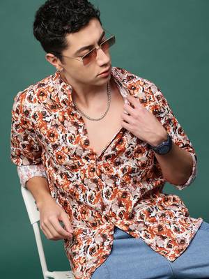 men's orange floral slim fit shirt 1