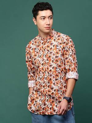 men's orange floral slim fit shirt 2