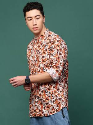 men's orange floral slim fit shirt 3