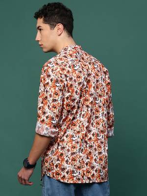 men's orange floral slim fit shirt 4