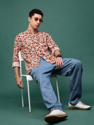 men's orange floral slim fit shirt 5