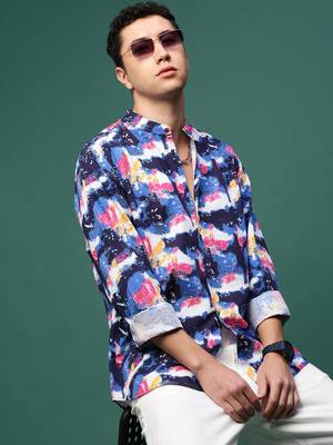 men's blue abstract slim fit shirt 1