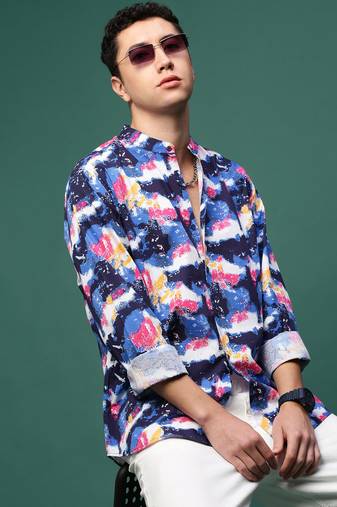men's blue abstract slim fit shirt