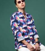 men's blue abstract slim fit shirt