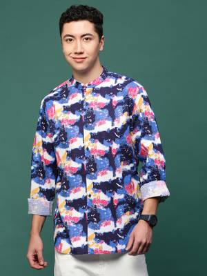 men's blue abstract slim fit shirt 2