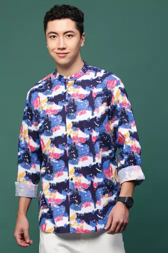 men's blue abstract slim fit shirt