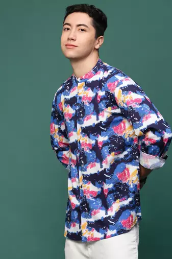 men's blue abstract slim fit shirt