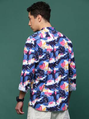 men's blue abstract slim fit shirt 4
