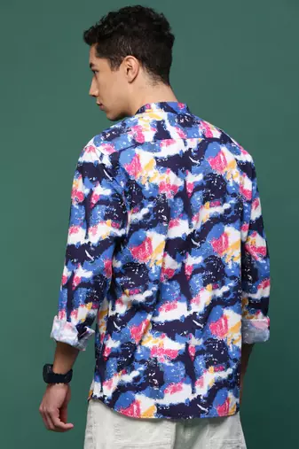 men's blue abstract slim fit shirt