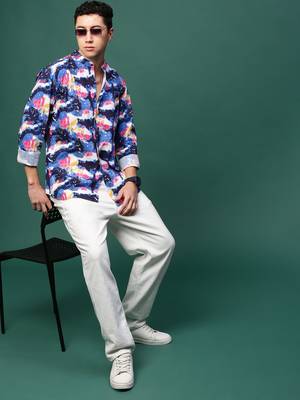 men's blue abstract slim fit shirt 5