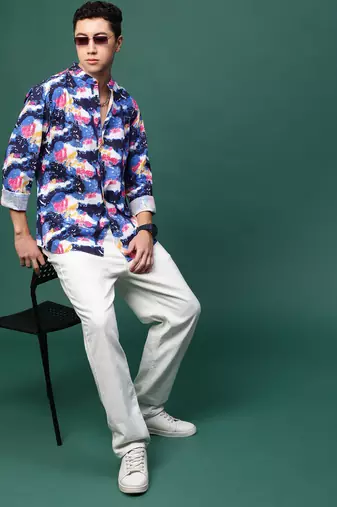 men's blue abstract slim fit shirt