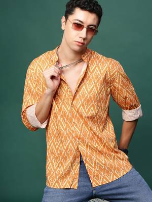 men's orange geometric slim fit shirt 1