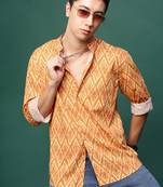 men's orange geometric slim fit shirt