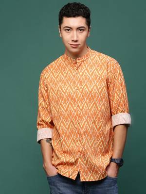 men's orange geometric slim fit shirt 2