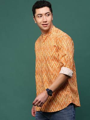 men's orange geometric slim fit shirt 3