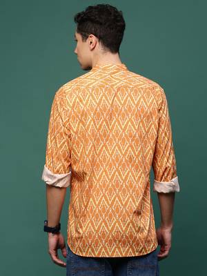 men's orange geometric slim fit shirt 4
