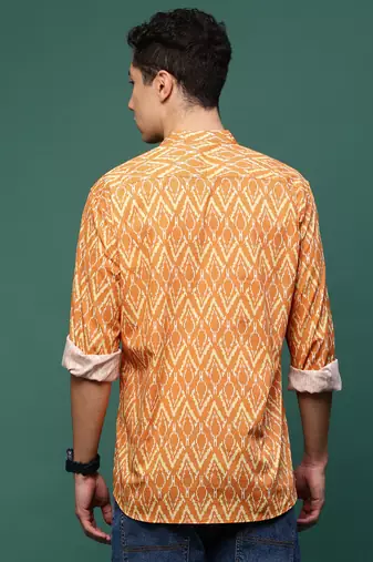 men's orange geometric slim fit shirt
