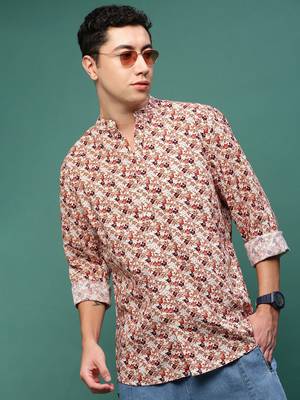 men's brown floral slim fit shirt 1
