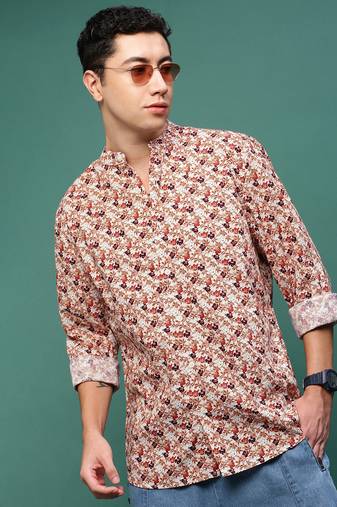 men's brown floral slim fit shirt