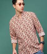 men's brown floral slim fit shirt