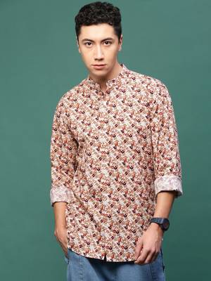 men's brown floral slim fit shirt 2