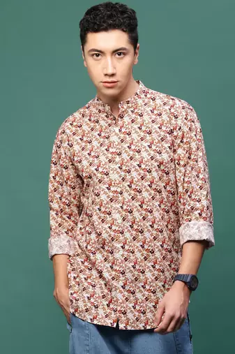 men's brown floral slim fit shirt
